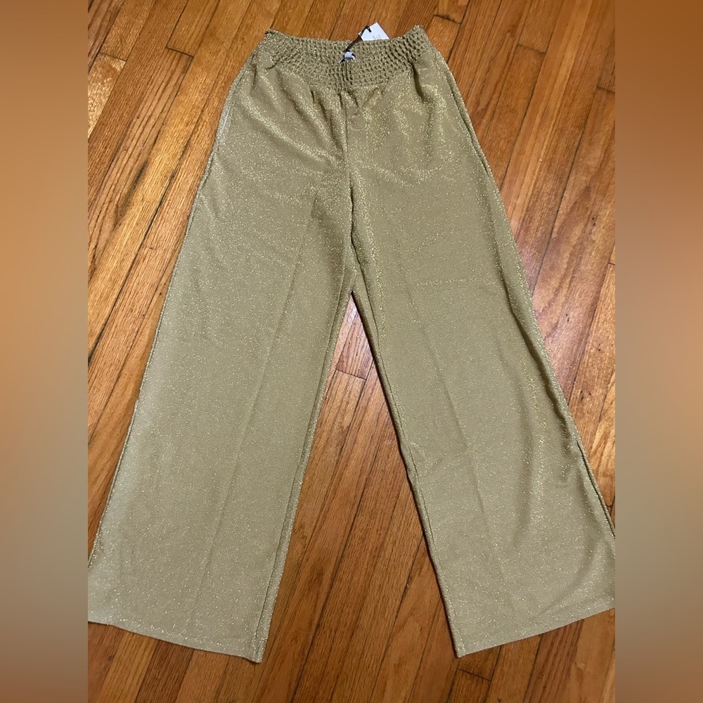 WEWOREWHAT Gold Shimmer Party Holiday Wide Leg Pants Sz M